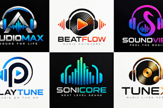 design a professional audio, music, sound, headphones, technology mp3 logo