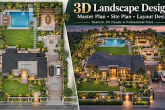 do 3d architectural landscape, master plan, site plan, layout design
