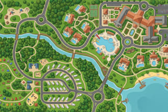 create hotel maps, 2d resort layouts, campground  maps and visitor guides