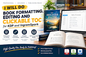 do book formatting, editing and clickable toc for KDP and ingramspark