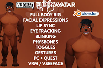 create a custom 3d furry vrchat avatar and vtuber model for vseeface, warudo