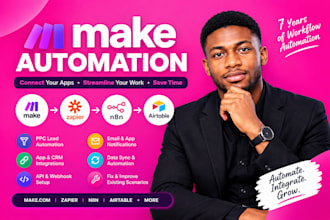 build make com automation scenarios, ai workflows and integration for businesses