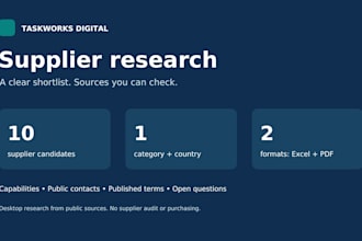 research 10 supplier candidates with source links
