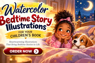 create watercolor bedtime story illustrations for your childrens book