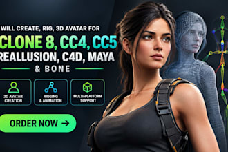 create, rig, 3d avatar for iclone 8, cc4, cc5, reallusion, c4d, maya, bone