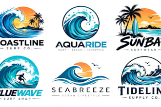 design a professional, ocean, water, surfing, beach, sea, marine wave logo