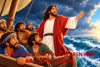 create children christian story book, bible illustrations with kdp cover