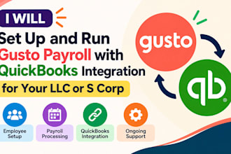 set up and run gusto payroll bookkeeping quickbooks integration for llc s corp