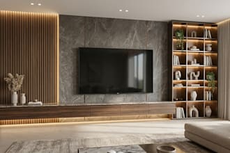 design custom TV wall units, media walls, 3d renders and shop drawings