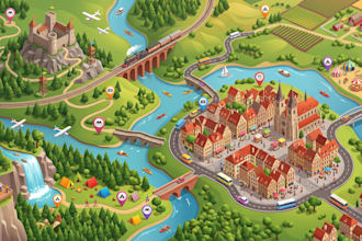 design illustrated tourist map, travel guide map, destination and vector map