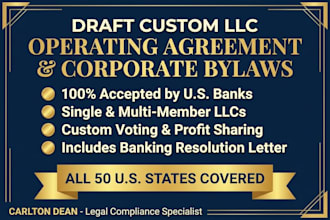 draft custom llc operating agreement corporate bylaws and business resolution