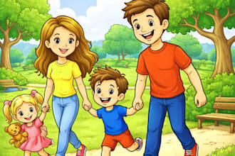 create cartoon kids book illustrations