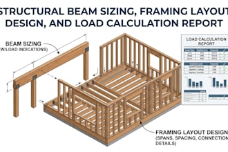 structural beam sizing, framing layout design, and load calculation report