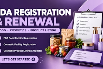 handle fda food registration renewal, cosmetic facility registration and listing