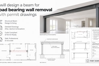 design a beam for load bearing wall removal with permit drawings