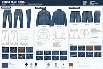 create denim tech packs for jeans, jackets and shorts manufacturing