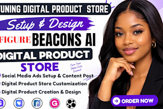 build high ticket beacons ai store, link in bio design, beacons digital product