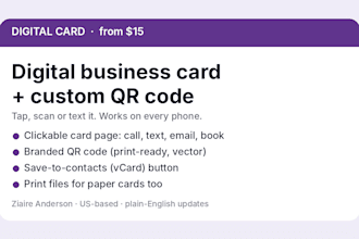 design a digital business card with a scannable qr code in 24 hours
