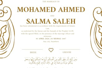 design luxury nikah certificate and nikkah nama template in canva