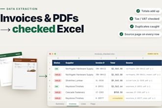 extract invoice and PDF data into a checked excel file