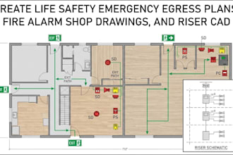 create life safety emergency egress plans, fire alarm shop drawings, riser cad