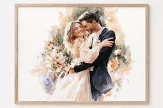 draw couple portrait for wedding illustration