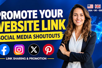 promote shoutout share website link to 150m USA UK de audience fb ig x pinterest