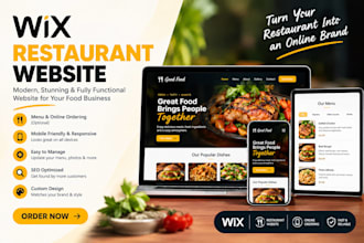 build restaurant food ordering wix business website, cafe bar menu delivery site