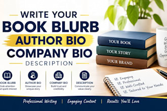 write your book blurb author bio company bio description