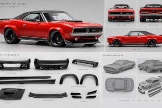 custom 3d car parts, full body kit, rc car kit, automotive cad, stl for printing