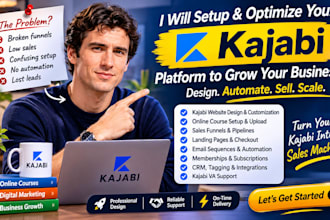 setup kajabi online course with kajabi website design, kajabi automation or VA