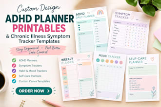 design adhd planner printables chronic illness symptom tracker template