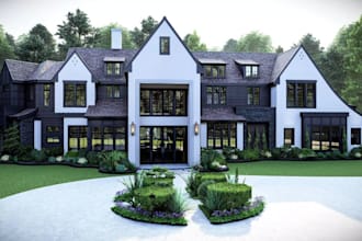 remodel modern farm house, exterior color palette, stucco facades design, render