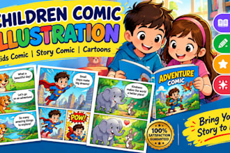 create children comic, kids comic, comic illustration, story comic and cartoons