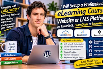setup elearning course or course website on talentlms, learndash, learnworld