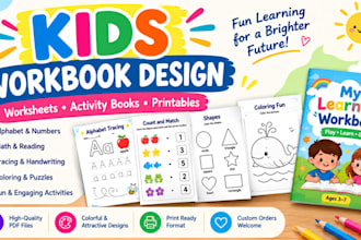 design kids educational workbook, worksheets,textbook, workbook layouts kid