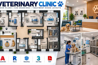 design veterinary clinic floor plans, cad treatment room layouts
