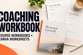 design coaching workbook, course workbook, canva worksheets and training guides