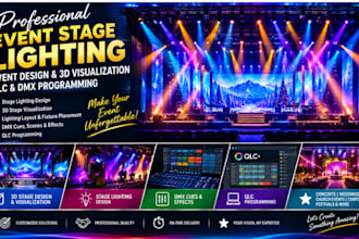 do event stage lighting, event design 3d visualization qlc and dmx programming