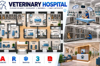 design veterinary hospital floor plans, surgery kennel cad layouts