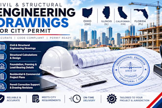 civil structural pe engineer stamp drawing for ohio illinois ca fl city permit