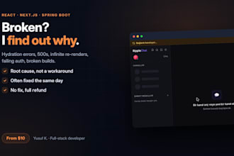 fix react nextjs typescript and spring boot bugs and errors in 24 hours