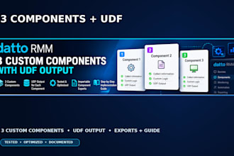 develop 3 custom datto rmm components with udf output