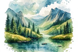 illustrate a watercolor landscape illustration