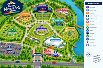 create event maps, festival maps, venue maps, exhibition maps and wayfinding map