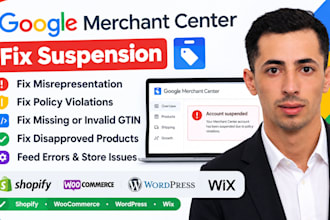 fix google merchant center suspension ,misrepresentation and feed errors