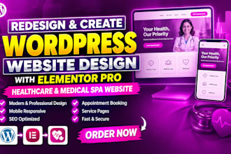 redesign wordpress website design elementor pro healthcare medical spa website
