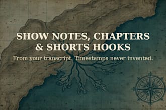write podcast and youtube show notes with chapters and shorts hooks