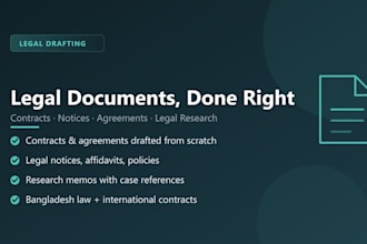 draft legal documents, contracts, agreements and legal research