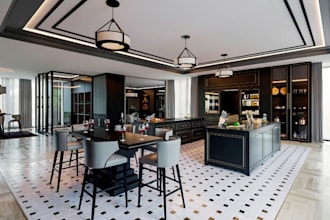 2d floorplan to 3d architectural villa, kitchen island design, luxury house cgi